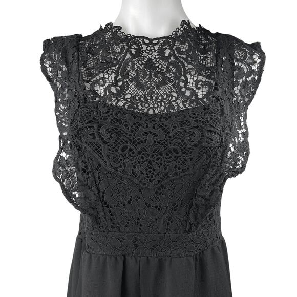 Xhilaration Black Sleeveless Crochet Lace Wide Leg Overalls Romper Jumpsuit M - Picture 4 of 6